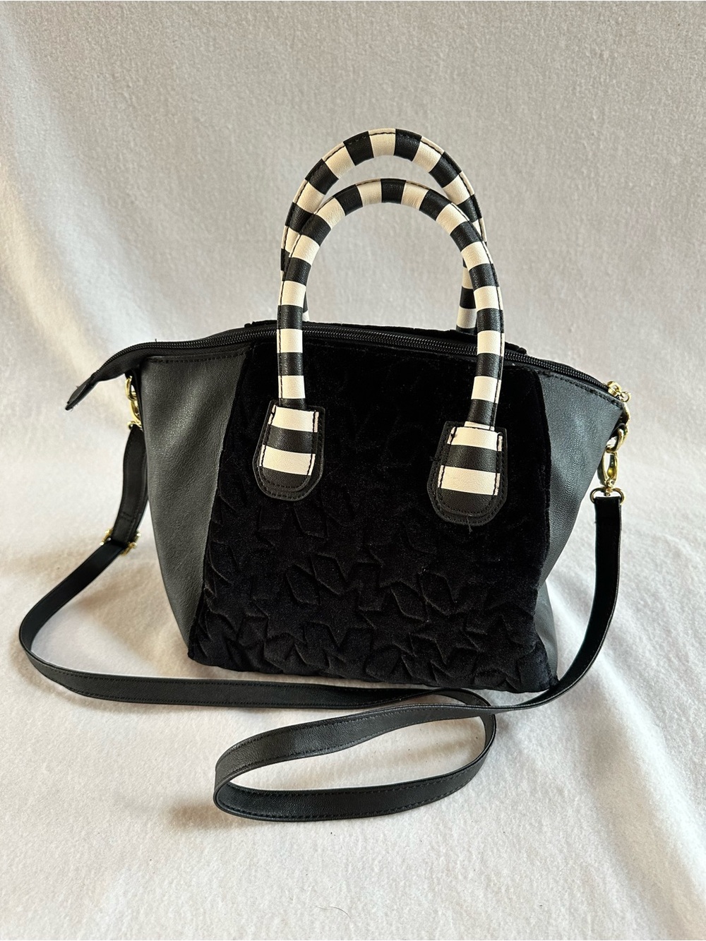 Luv Betsey Johnson Black Velvet Quilted Star Satchel Crossbody Bag